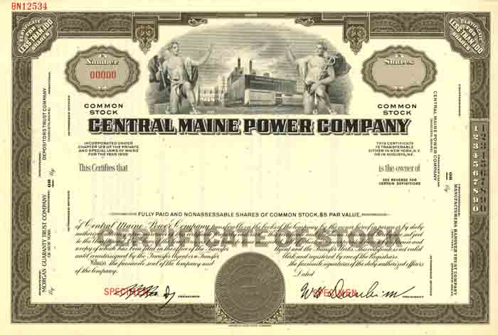 Central Maine Power Co. - Specimen Stock Certificate